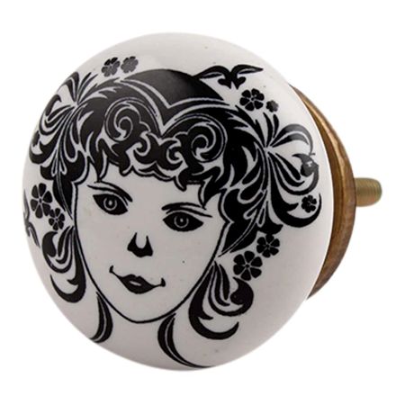 White Base Black Baby Flat Ceramic Drawer Knob